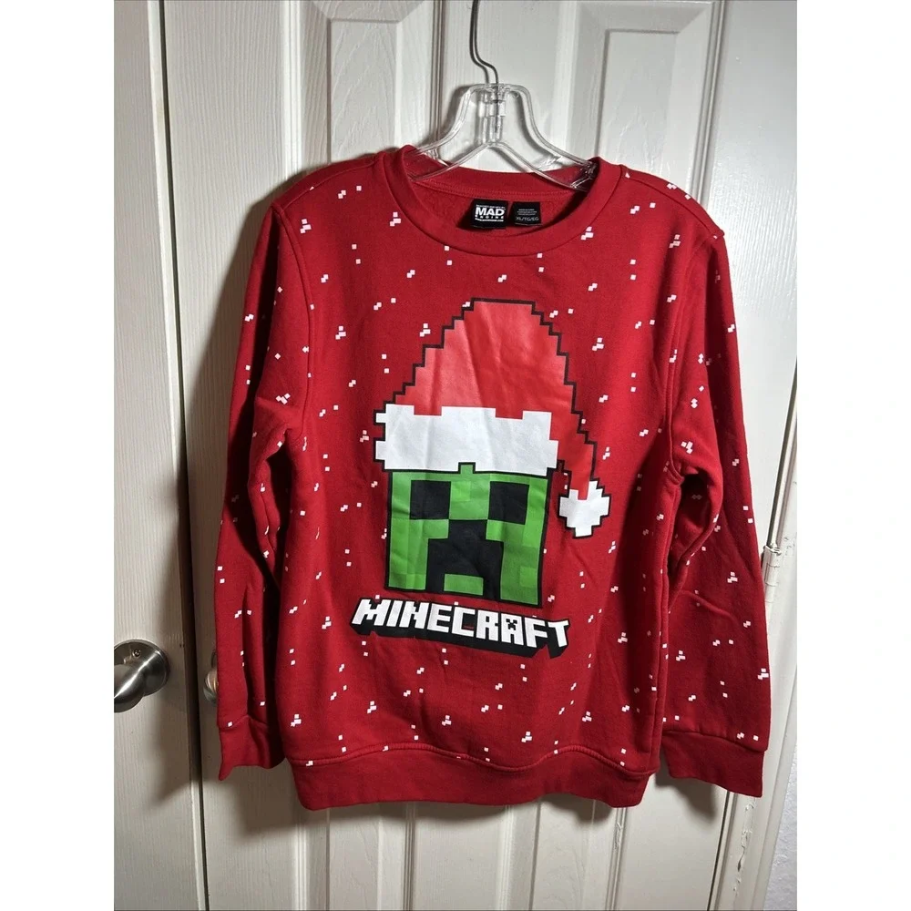 MAD ENGINE Minecraft Size XL Boys Red Santa Creeper Christmas Sweatshirt‎
